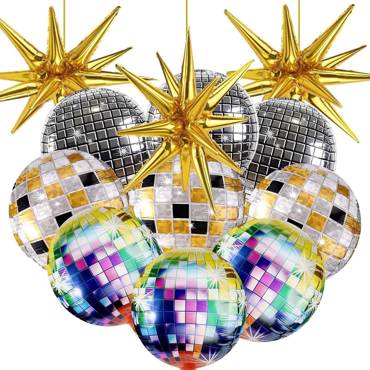 Zeynomax - Discofolieballonnen Set van 12 stuks | Meerkleurige Discoballen | 55 cm | 4D-Ballonnen | Voor Discothemafeesten en Verjaardagsfeesten | Mitzvah en Afstudeerfeest Decoratie